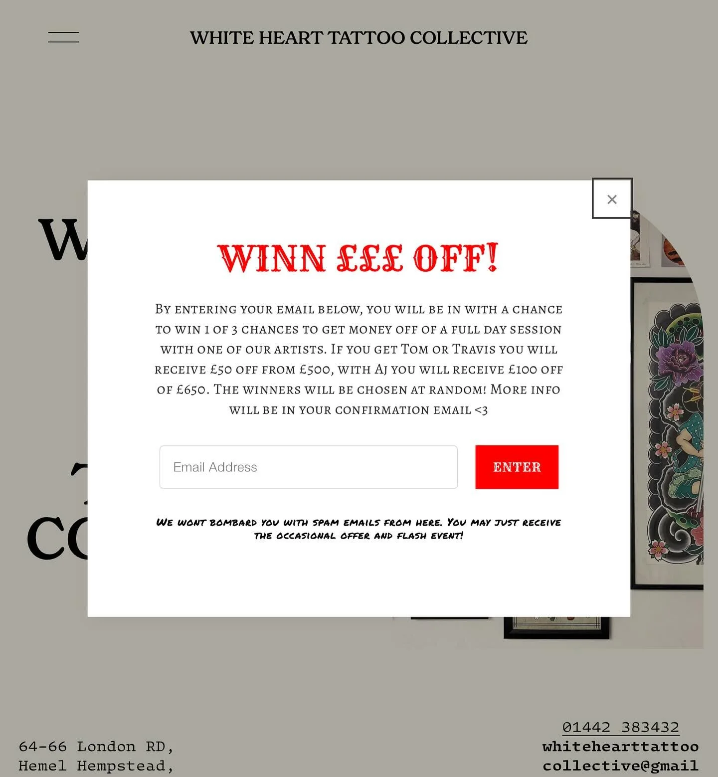 🚨GIVEAWAY🚨

We are very excited to announce that we are doing a giveaway to celebrate Aj taking full ownership Of White Heart Tattoo Collective

&lt;3

Travis and Thomas are offering &pound;50 off of &pound;500 for a full day session each! And Aj i