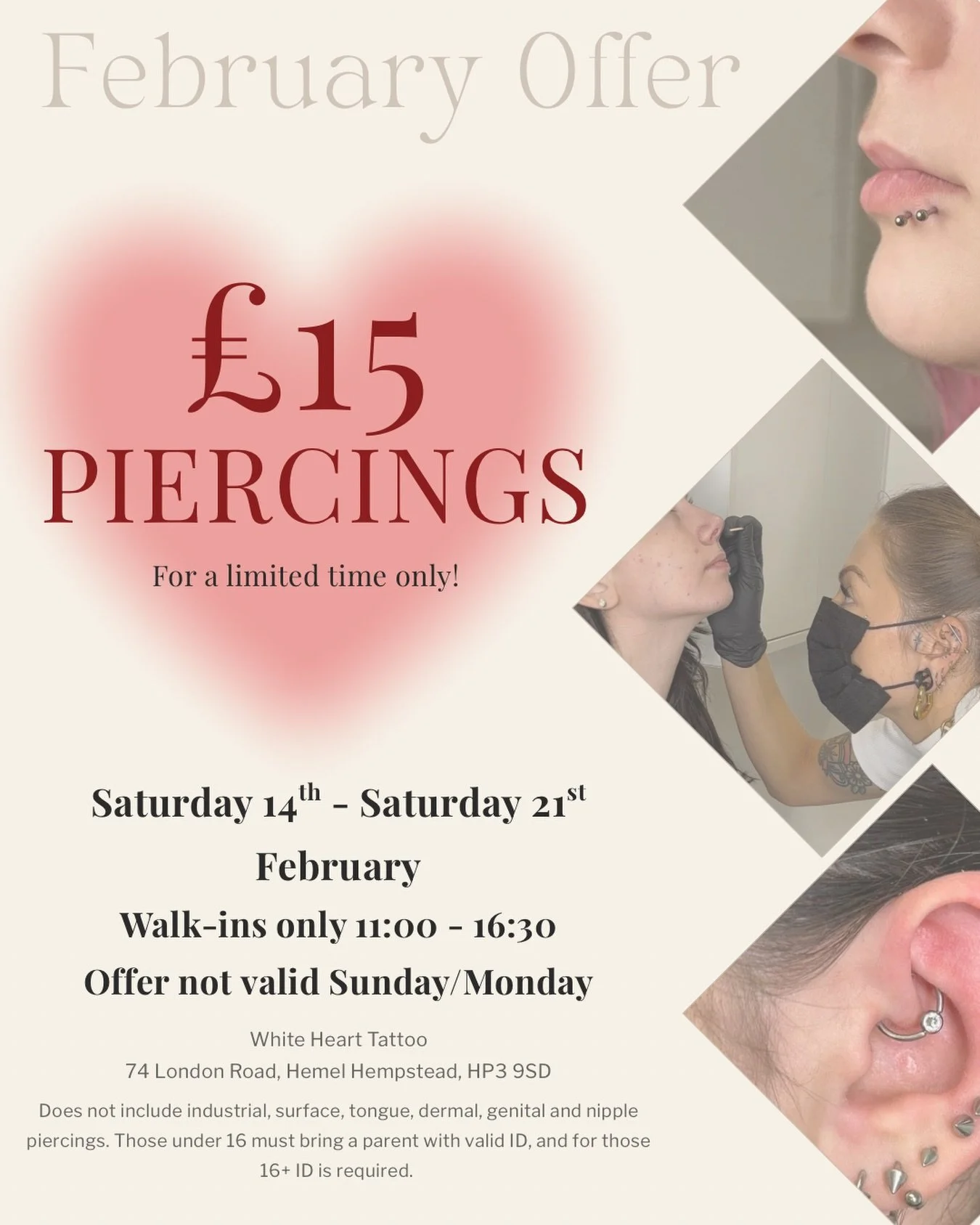 💕 FEBRUARY PIERCING OFFER &mdash; &pound;15 PIERCINGS 💕

We&rsquo;re excited to be bringing back our popular piercing offer for a limited time only. The perfect excuse to upgrade your ear stack or finally get the piercing you&rsquo;ve been thinking