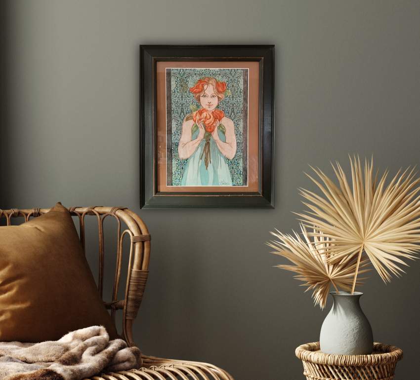 IN HER GARDEN -  Original Framed  Mixed-Media  Art