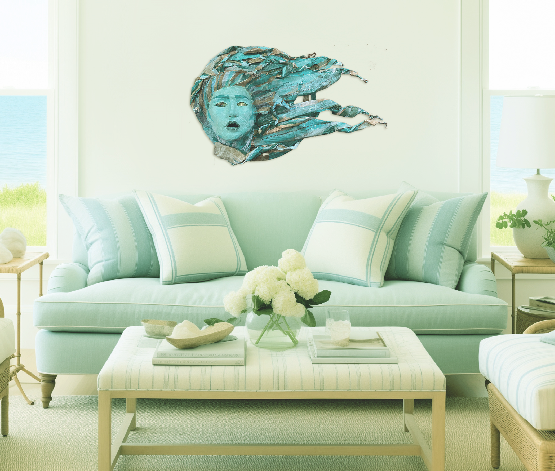 SIREN'S SONG - Original One-of-a-kind hand-crafted tissue paper collage wall sculpture