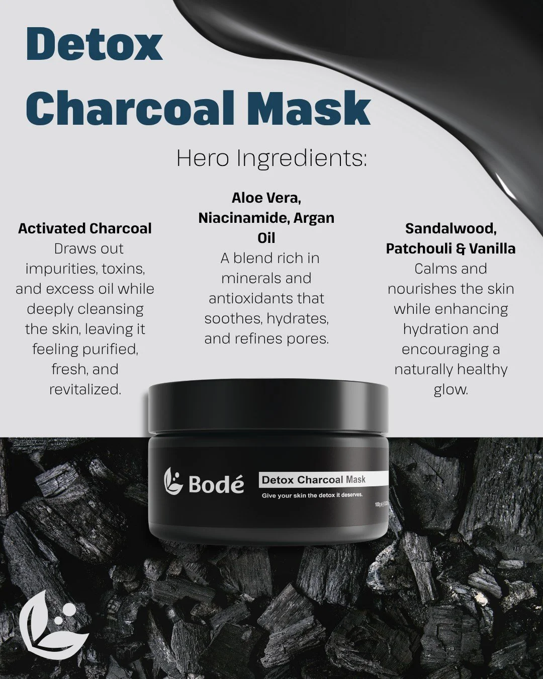 Hit reset with the BOD&Eacute;&trade; Detox Charcoal Mask 🖤

Formulated with Activated Charcoal to draw out impurities, plus Aloe Vera, Niacinamide, Argan Oil, Sandalwood, Patchouli &amp; Vanilla to calm, hydrate, and restore balance.

✔ Apply a thi