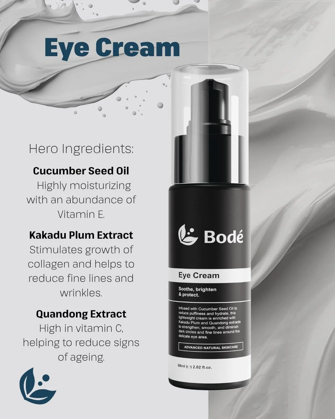 Soothe. Brighten. Protect.

Our eye cream is infused with Cucumber Seed Oil to reduce puffiness and hydrate, this lightweight cream is enriched with Kakadu Plum and Quandong extracts to strengthen, smooth, and diminish dark circles and fine lines aro