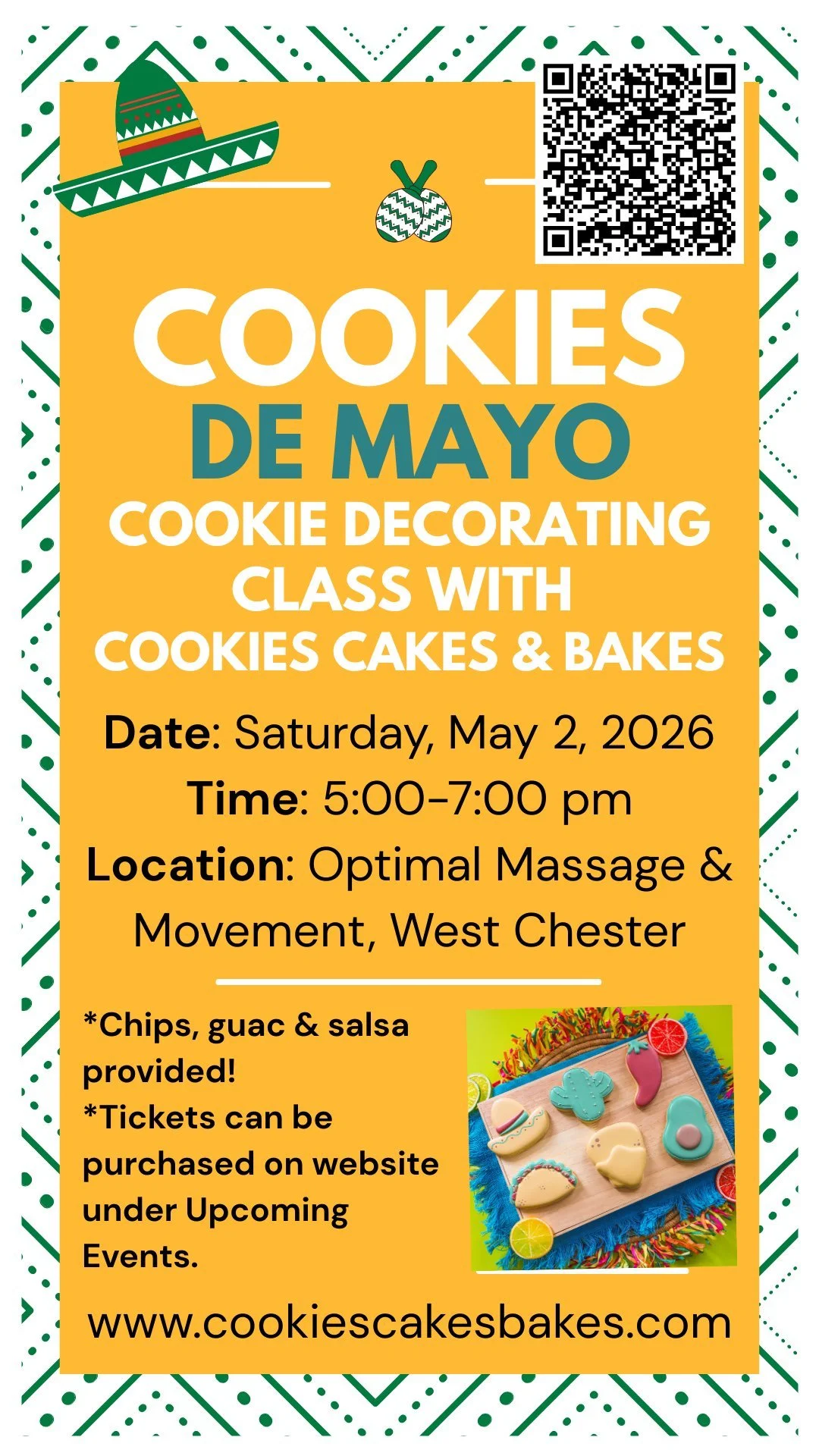 🌶️ Tick-Tock, It&rsquo;s Cookie O&rsquo;Clock!
Seats for our Cookies de Mayo class in West Chester are officially disappearing! 🌵✨

Don't miss out on the fun this May 2nd. Grab your spot now to learn the art of decorating the perfect festive sugar 