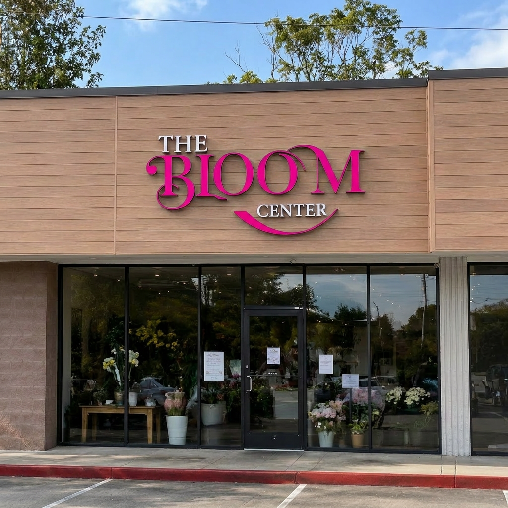The Bloom Center storefront in Katy TX where guests can visit the walk-in flower bar and create their own bouquet