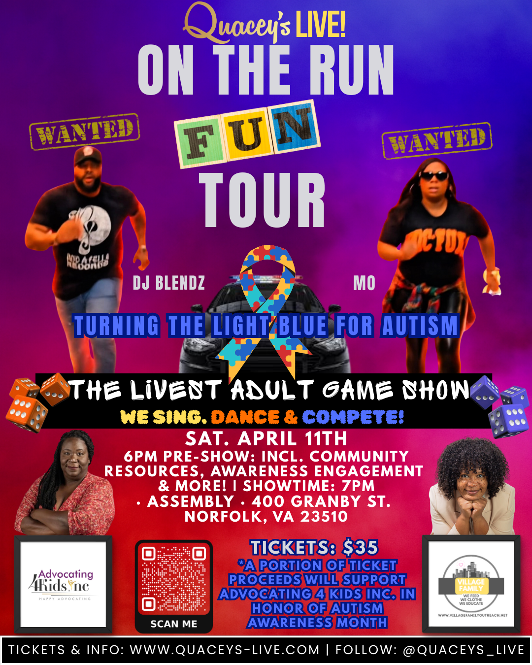 ON THE RUN FUN TOUR 2026: The LIVEST Adult Game Show in NORFOLK, VA - Turning the Light Blue FOR AUTISM💙