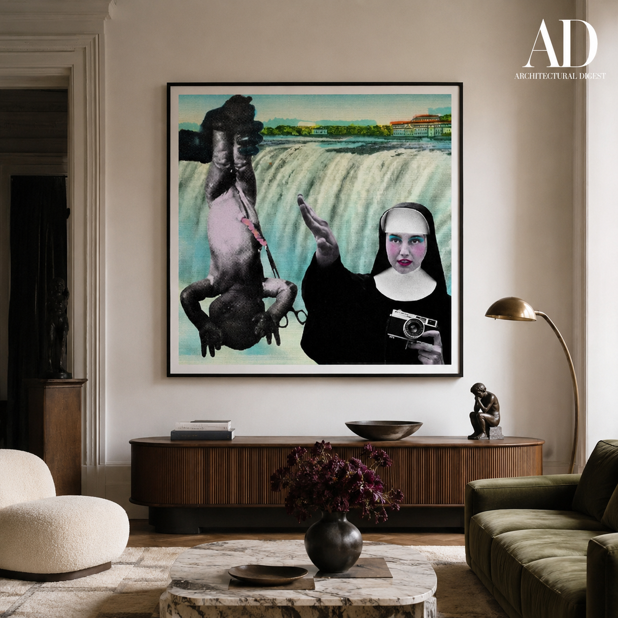 Contemporary surreal collage inspired by Niagara Falls. Museum-quality limited edition fine art print for collectors, designers, and modern interiors.