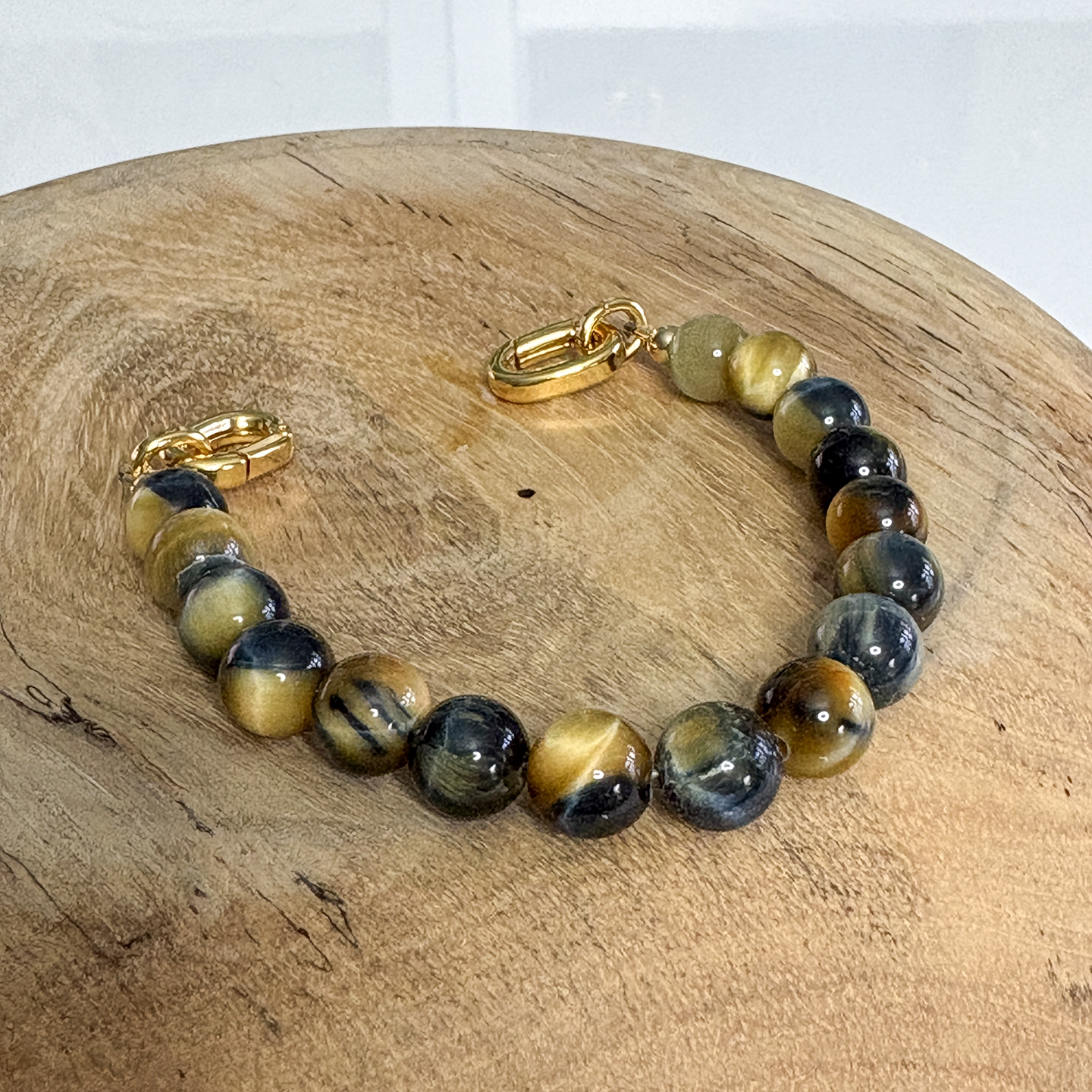 Golden Tiger Authentic Tiger Eye Stone Beads in a Tri Strand with Gold tone closure display picture 1