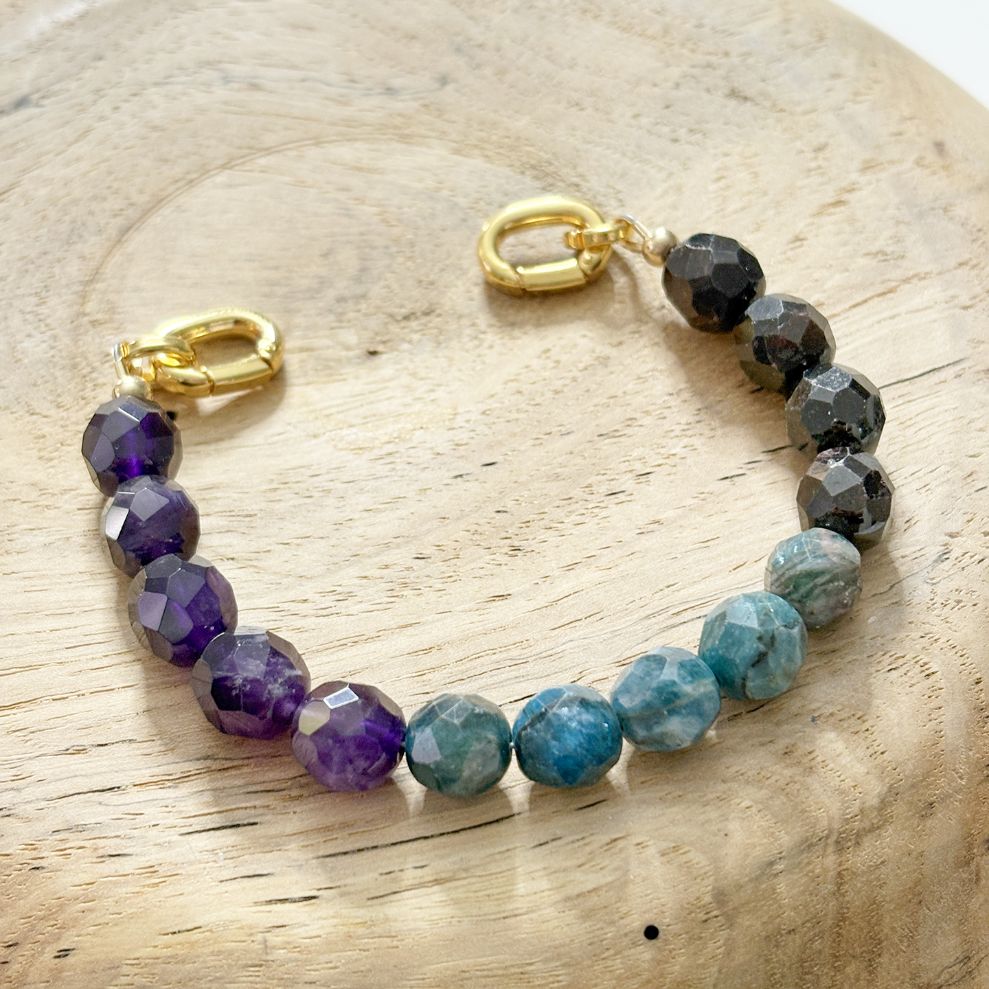 Garnet, Blue Apatite, and Amethyst Gemstone Bead Strand