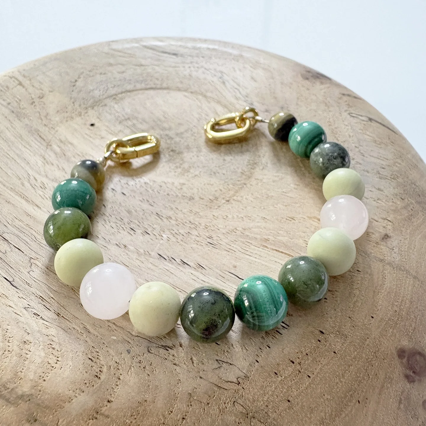 65 Golden blue tigers eye & malachite & canadian jade & australian butter jasper & rose quartz 8in.jpg