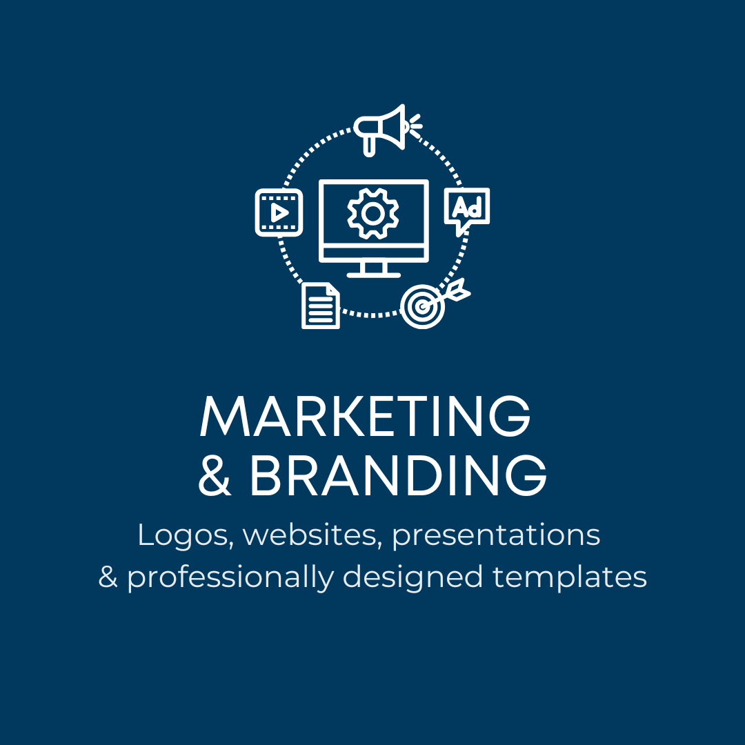 Marketing and branding services including logos, websites, presentations and professional templates