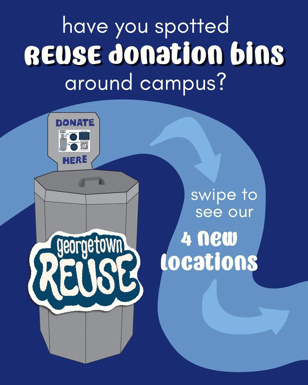 Have any pre-loved clothing or dorm items? Drop them in our donation bins around campus! 👟🩴🧣🪞🛍️🪩

We have 4 NEW BINS in LXR, Kennedy, New South, and Byrnes. Check out our other bins in Hilltoss, Vittles, and the Healy Basement Wellbeing Space a