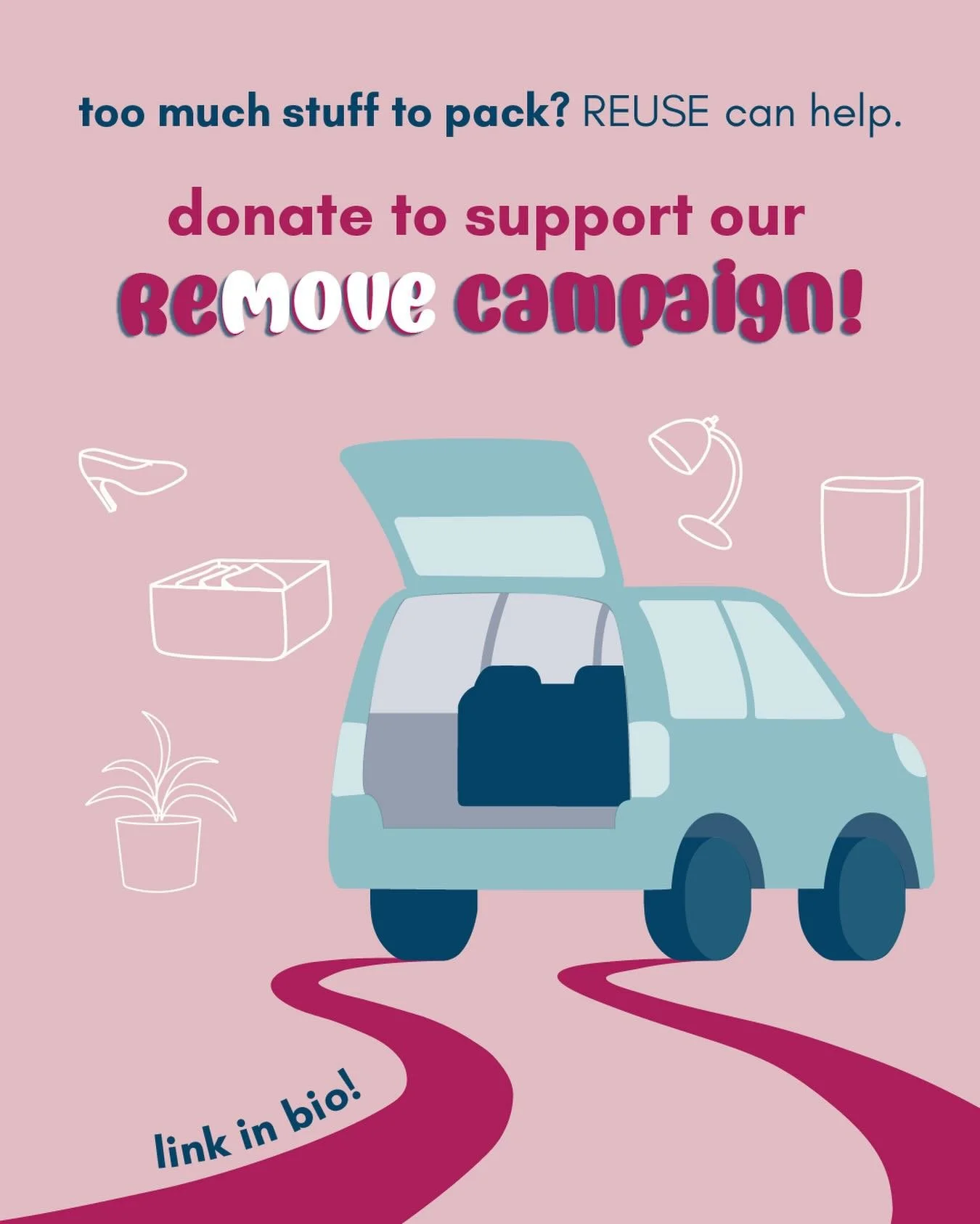 Donate at the link in our bio to support our volunteers during our ReMove efforts! Each year, REUSE volunteers collect and catalog a portion of donated dorm items to recirculate within the community, supporting our mission to reduce campus waste and 