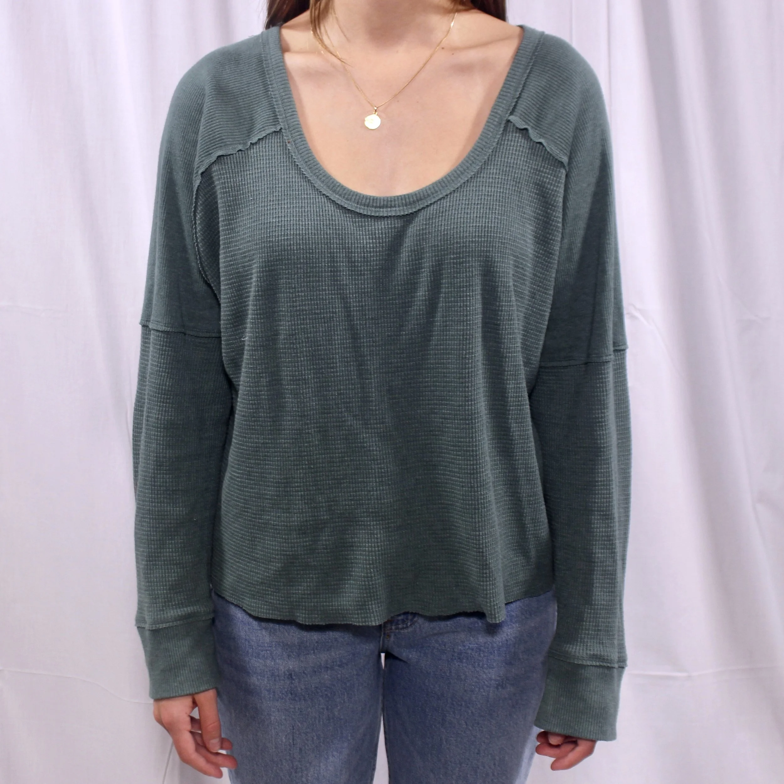 Aritzia TNA Green Waffle Long Sleeve.jpeg