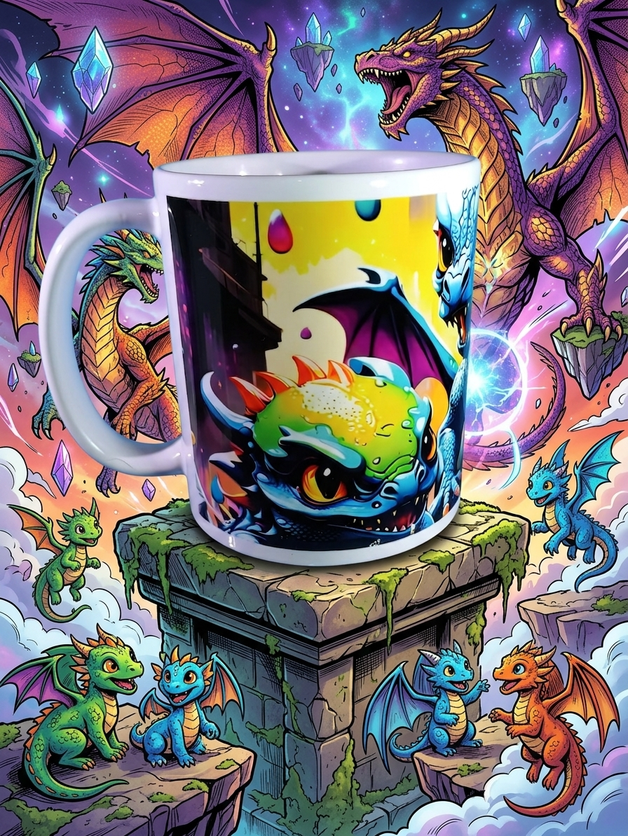 Neon Baby Dragons Full-Wrap| 11oz Ceramic Coffee Mug