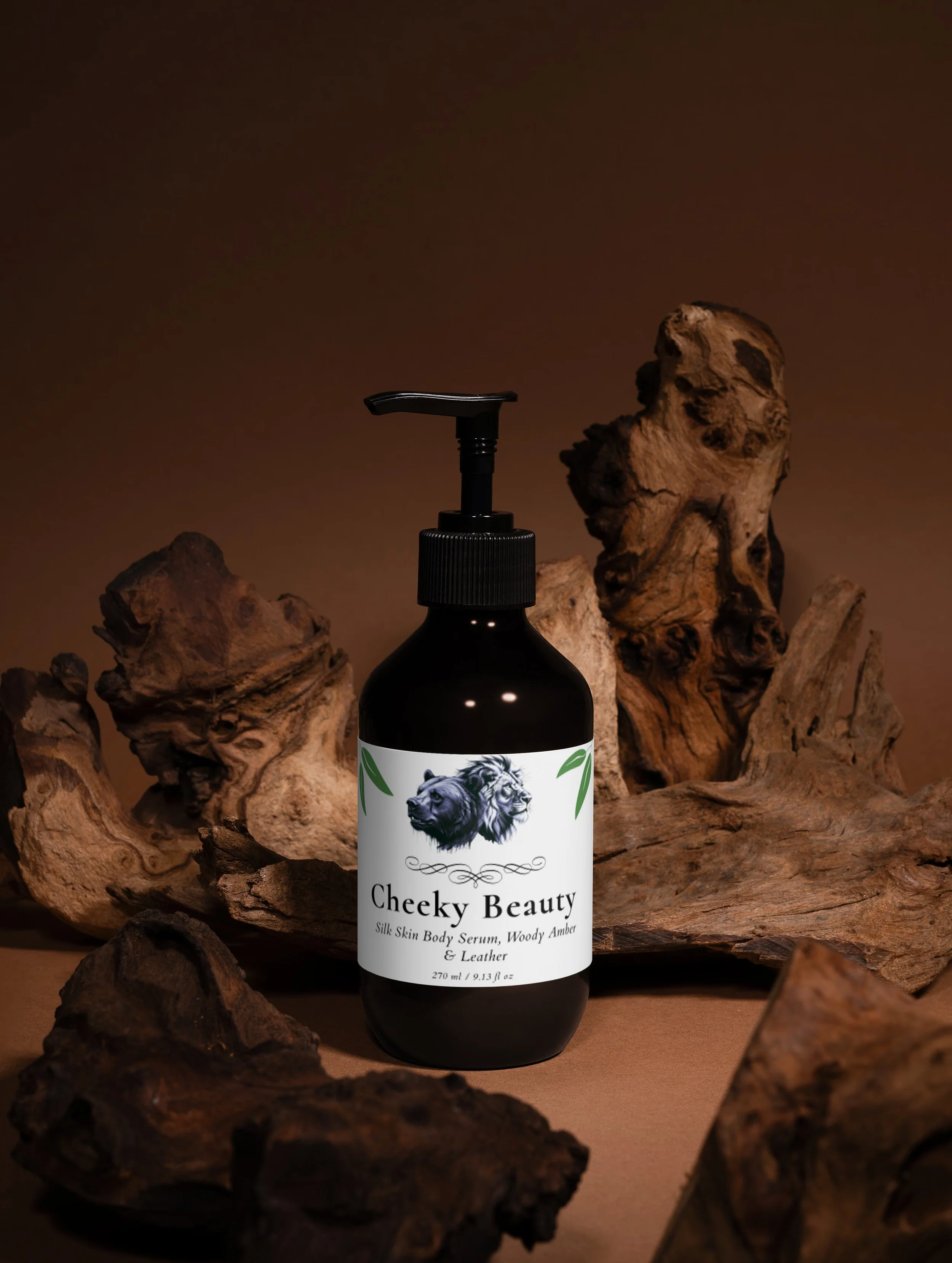 Silk Skin Body Serum, Woody Amber & Leather|270ml|Amber Bottle