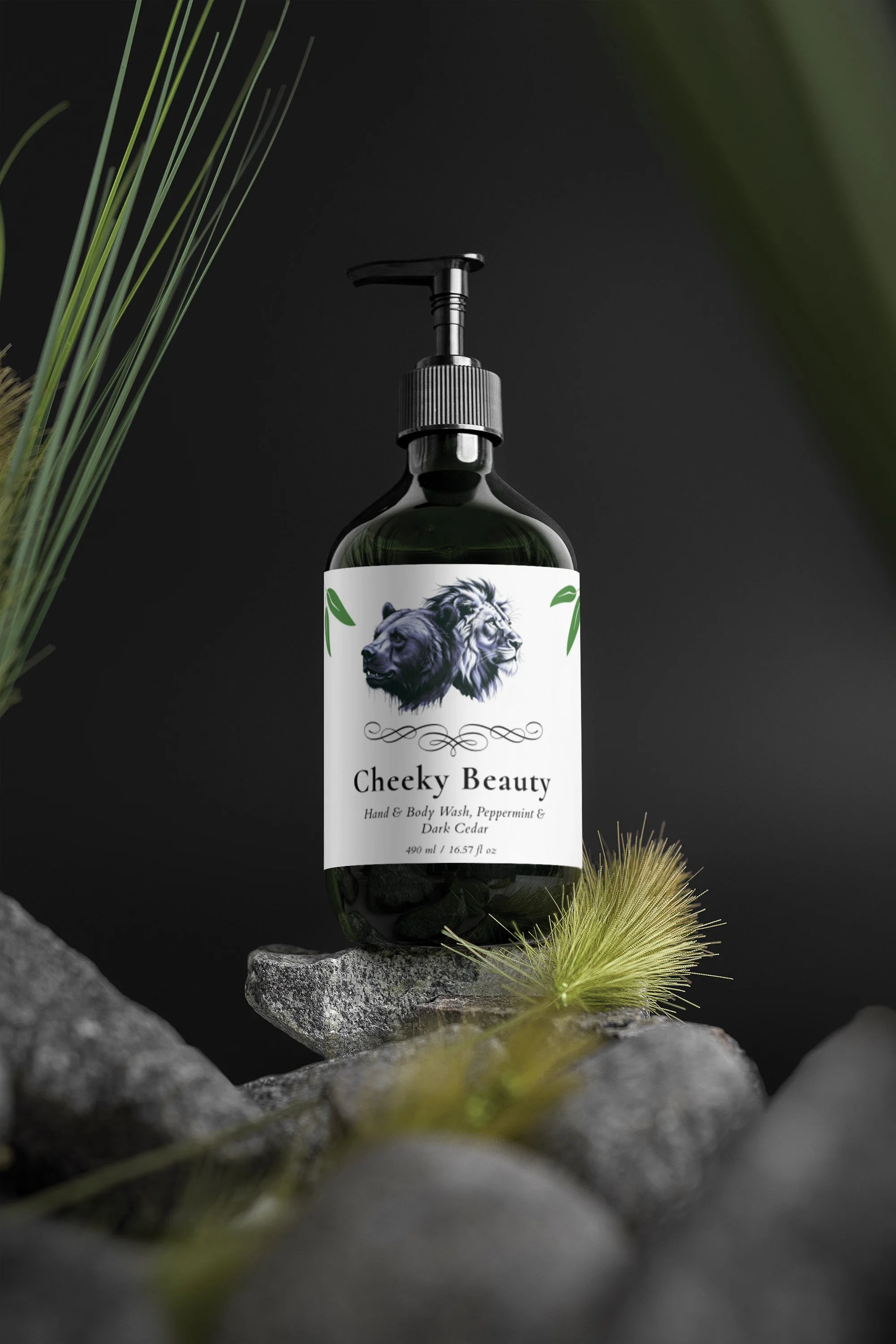 Hand & Body Wash, Peppermint & Dark Cedar|490ml|Green Bottle