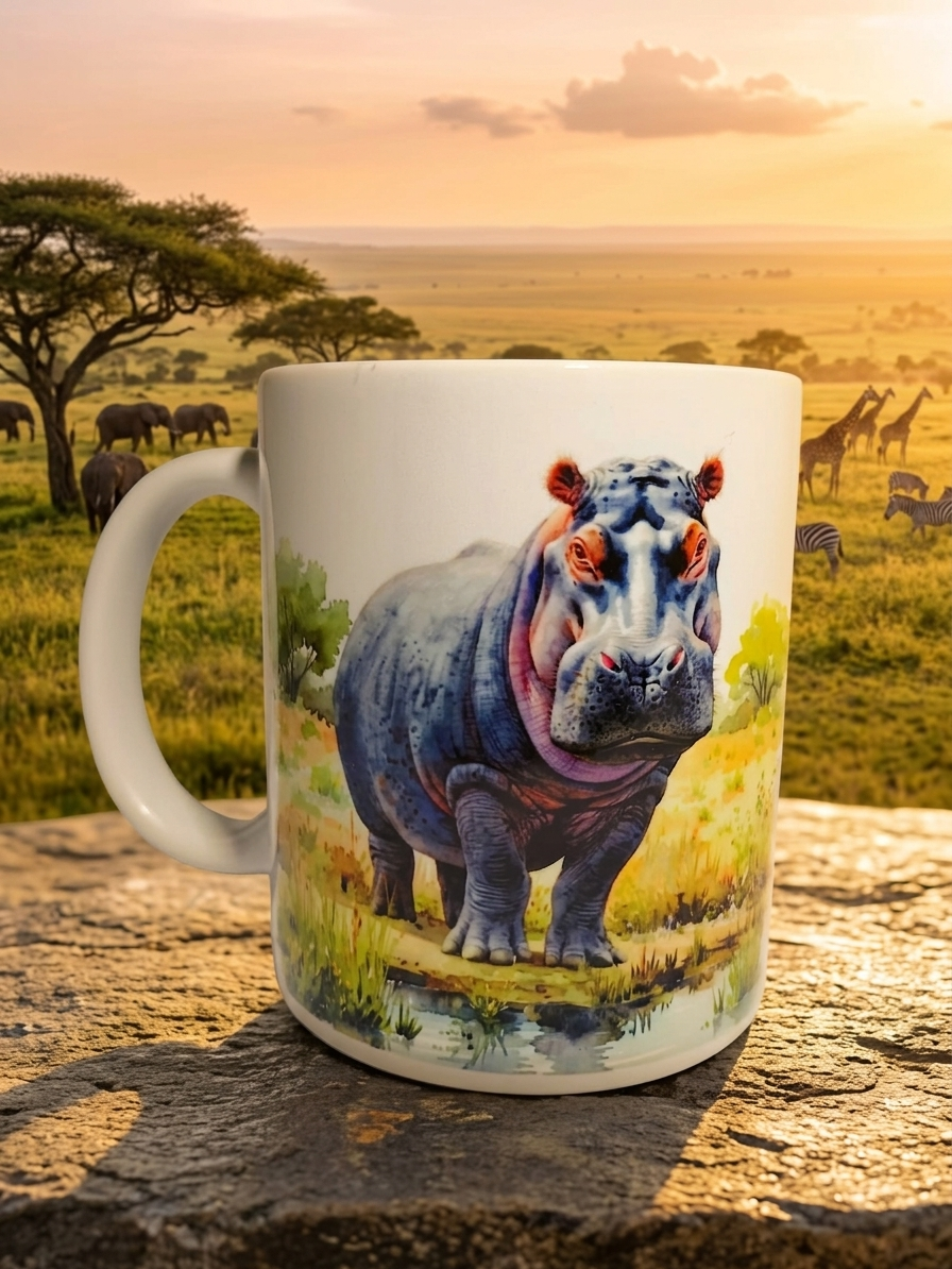 Happy Hippo Watercolour|11oz Ceramic Coffee Mug