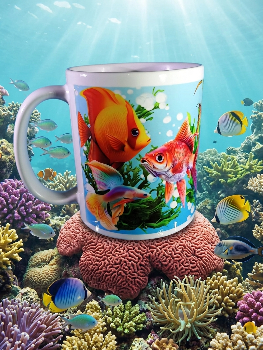 Aquarium Fishy| Vibrant Underwater Reef & Koi Full-Wrap Ceramic Mug|11oz Ceramic Coffee Mug