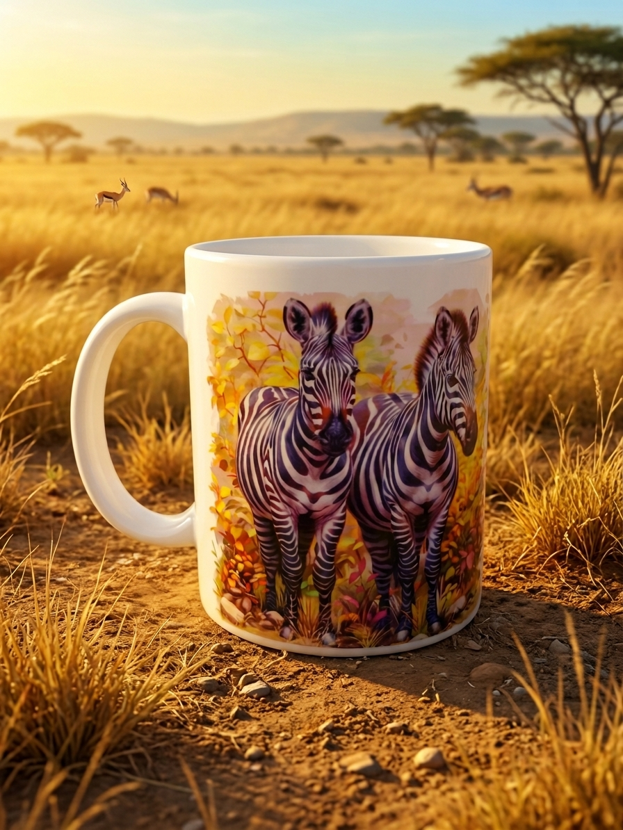 Zebra Siblings| 11oz Ceramic Mug| African Wildlife Coffee Cup