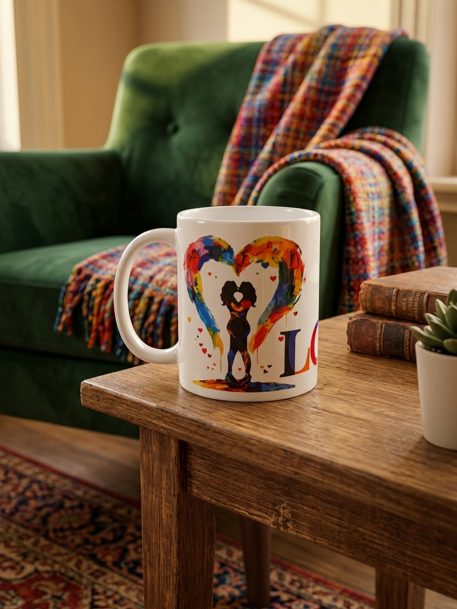 Graffiti Watercolor Heart Couple|11oz Ceramic Coffee Mug