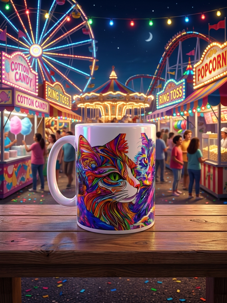 Rainbow Pop Art Psychedelic Cats Full-Wrap| 11oz Ceramic Coffee Mug