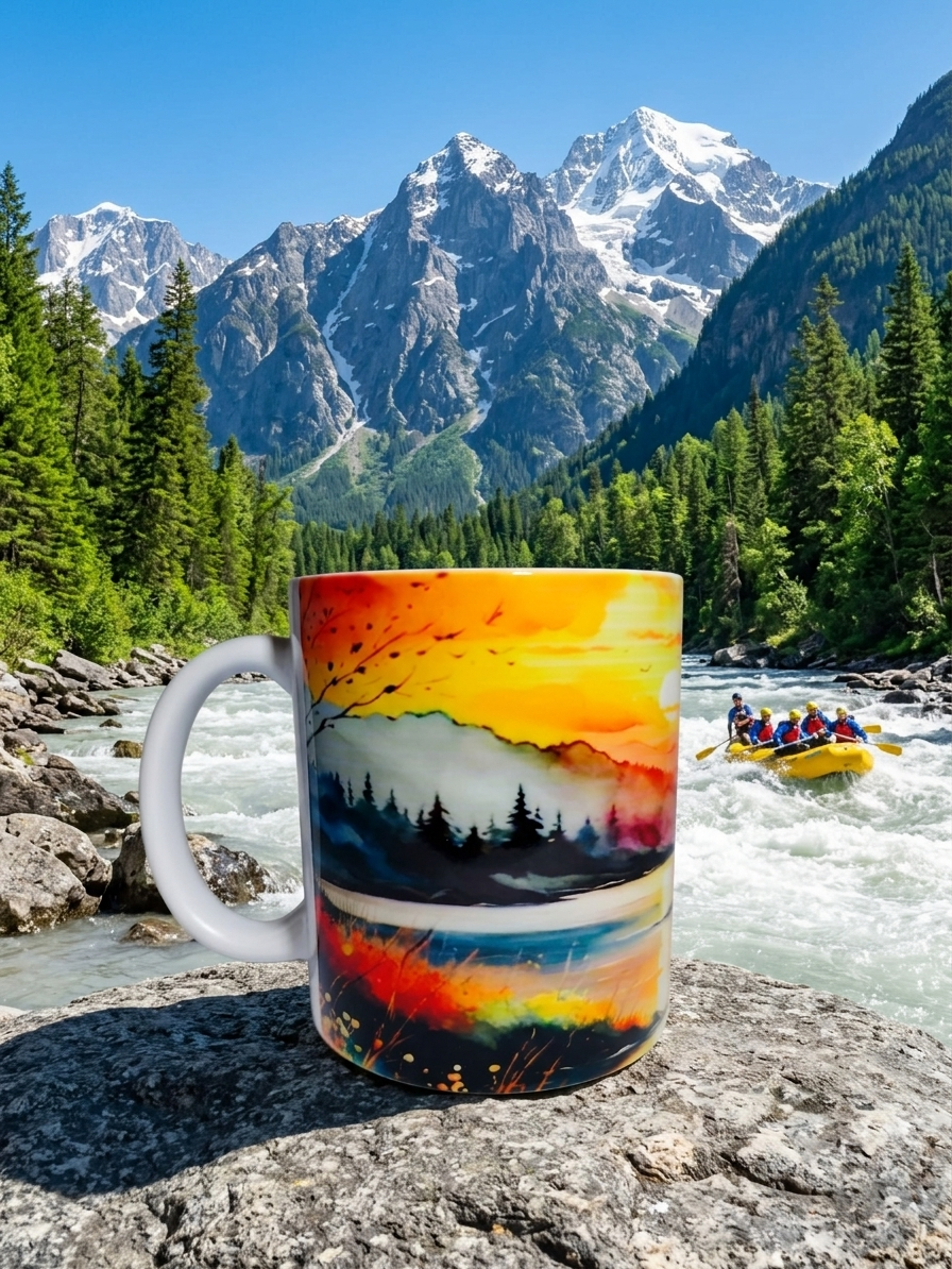 Wilderness Sunset Watercolor Full-Wrap| 11oz Ceramic Coffee Mug