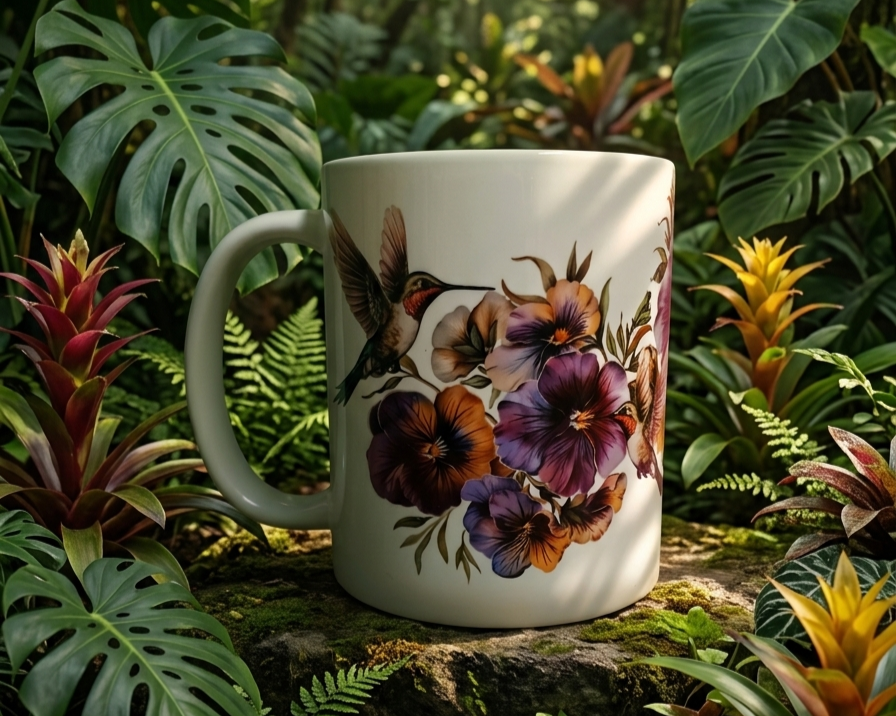 Hummingbird and Violets|Mother's Day Mug|11oz Ceramic Coffee Cup