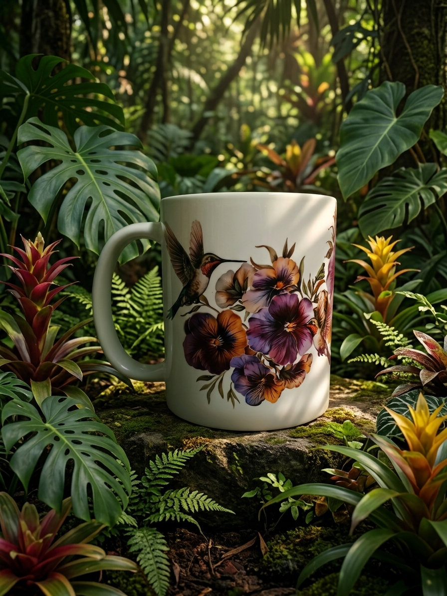 Hummingbird and Violets|Mother's Day Mug|11oz Ceramic Coffee Cup