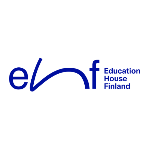 Logo for Education House Finland with the initials 'ehf' and the words 'Education House Finland' in blue text.