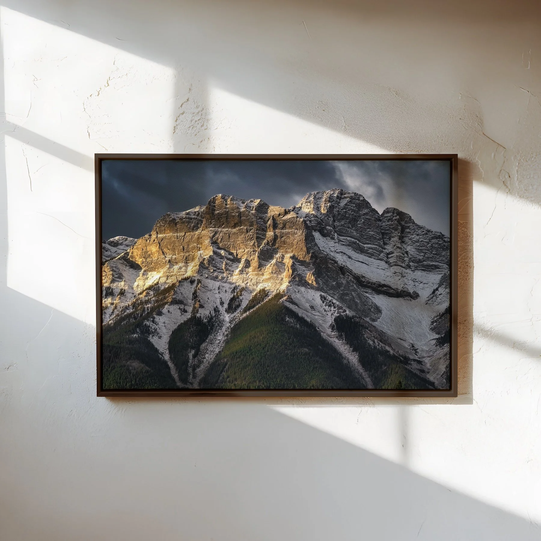 Canmore at Dawn slim espresso frame on wall.jpg