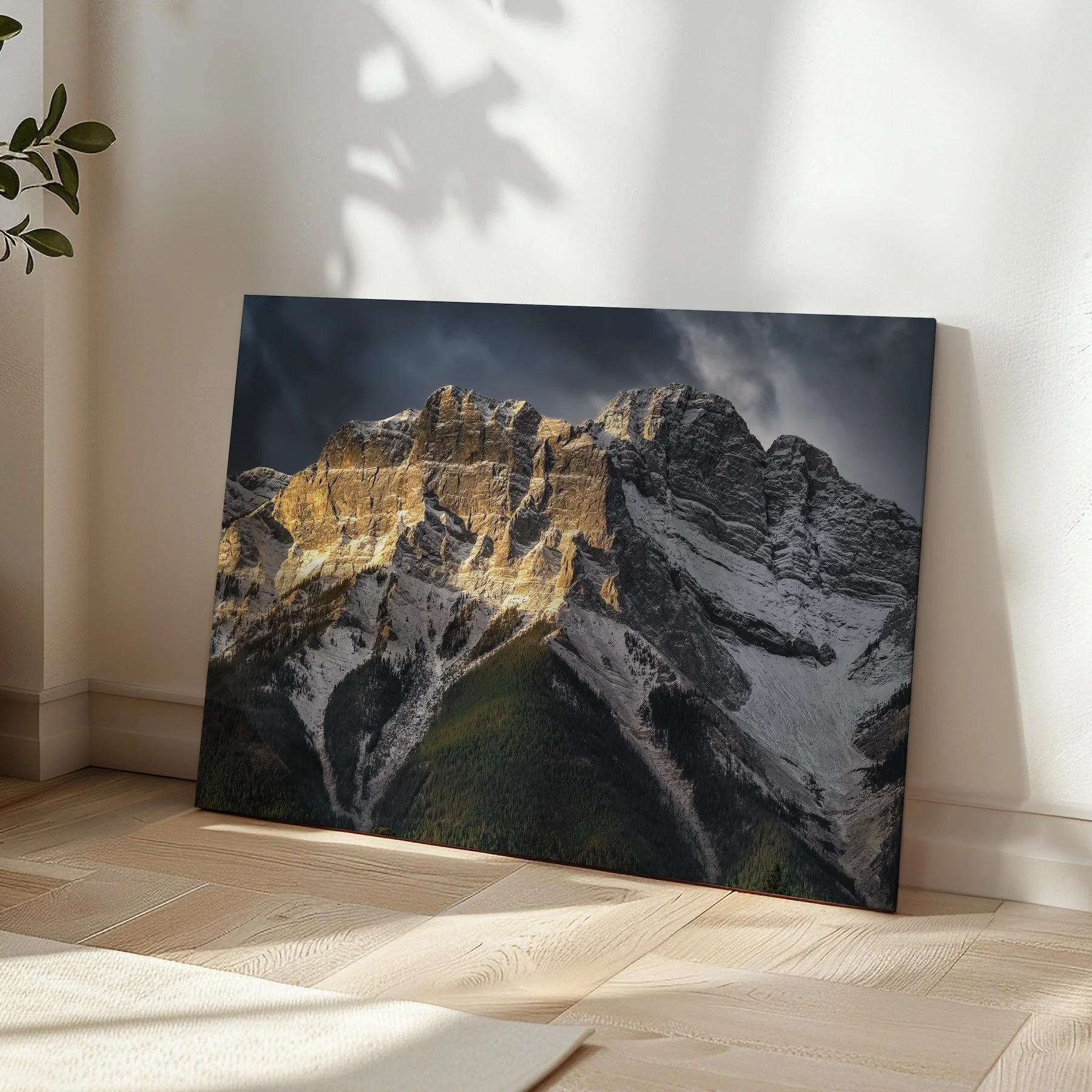 Canmore at Dawn Thin Canvas on Floor Sideview.jpg