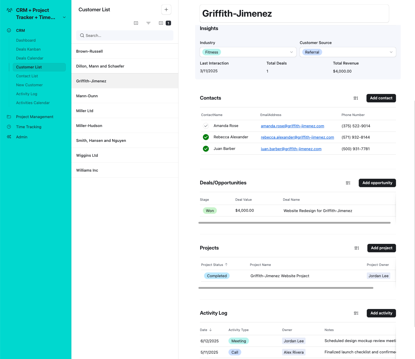 CRM + Project Management + Time Tracker - Customer Details