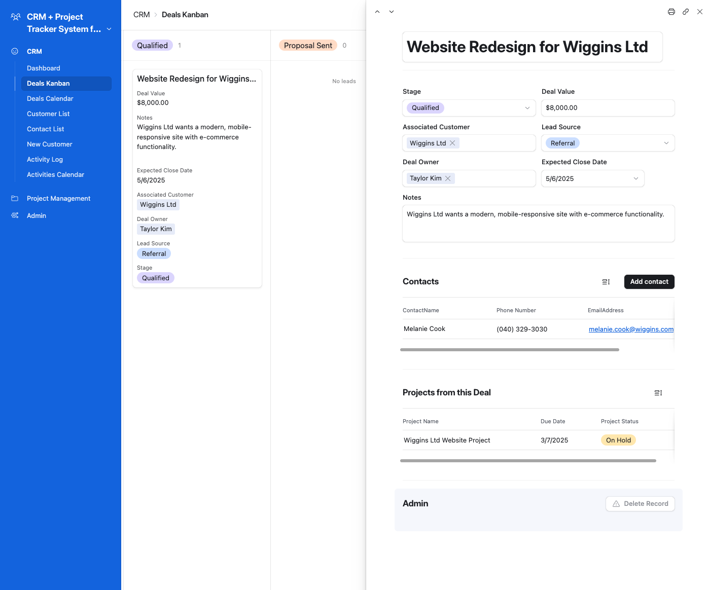 CRM + Project Management - Deal Details