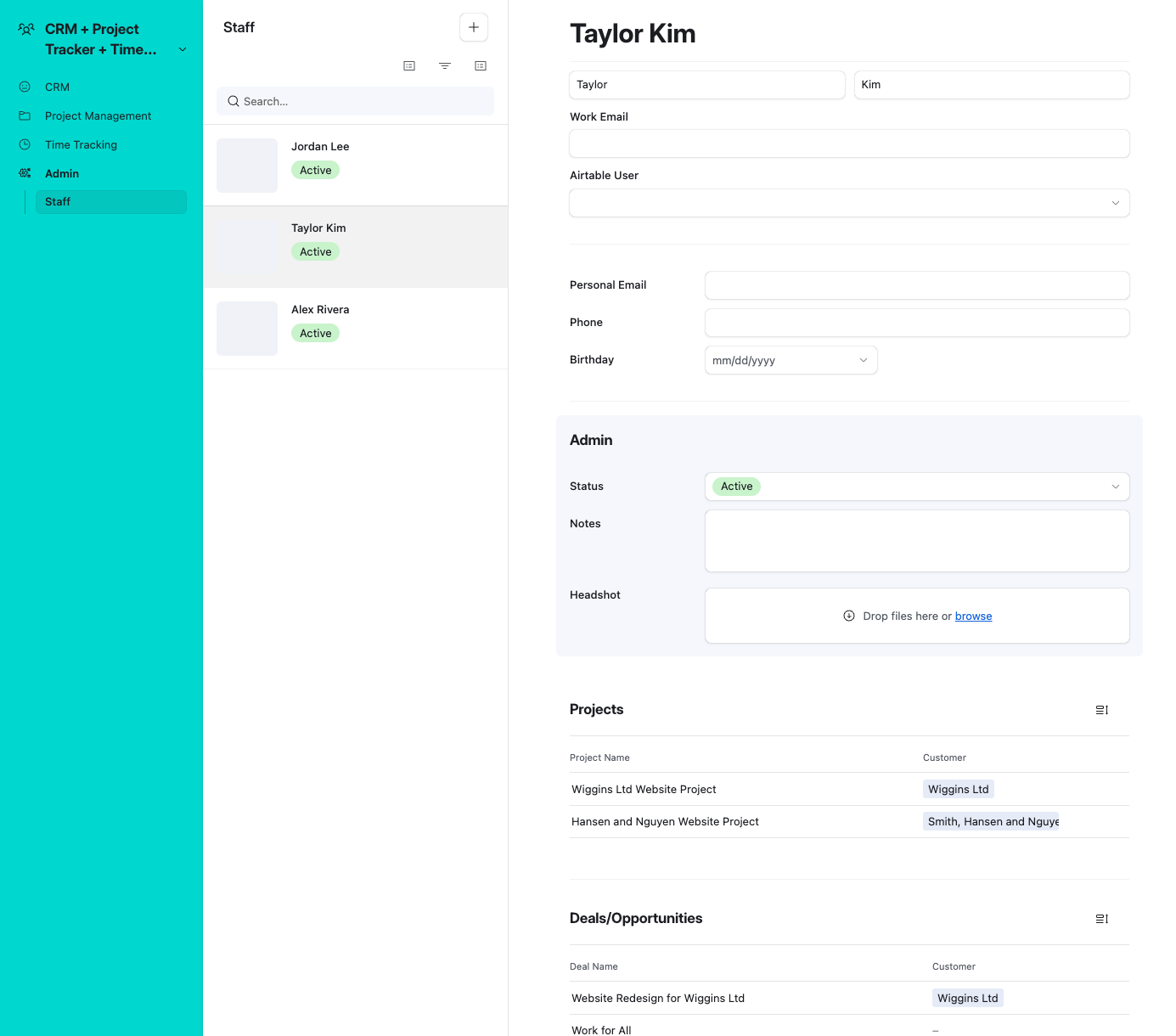 CRM + Project Management + Time Tracker - Staff Admin