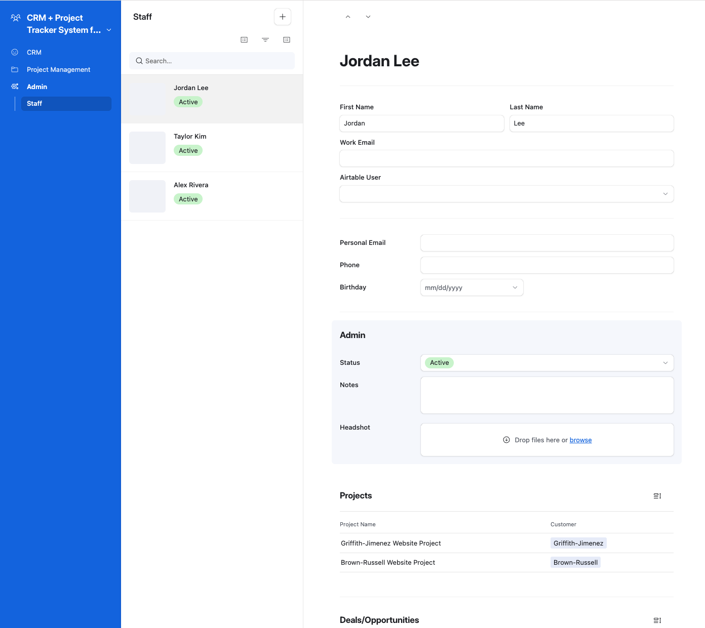 CRM + Project Management - Staff Admin