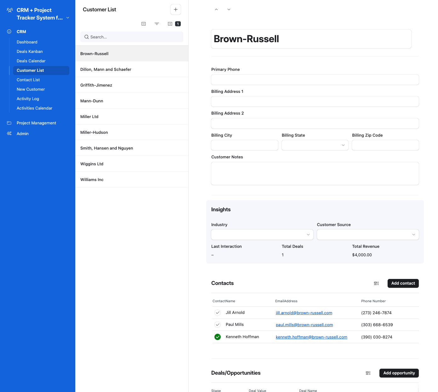 CRM + Project Management - Customer Details