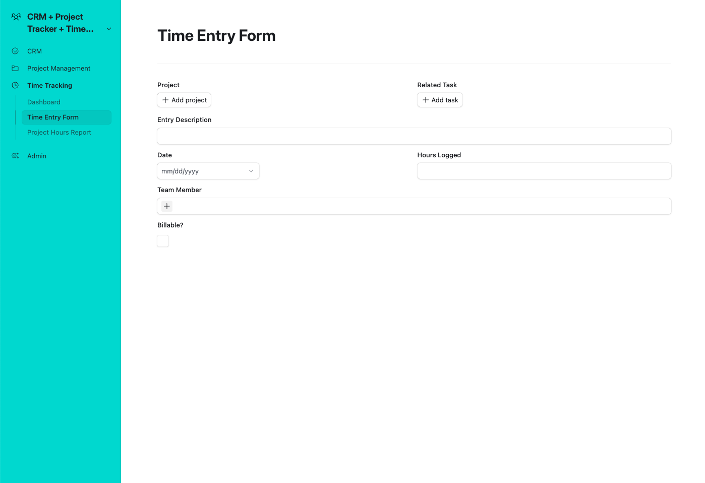 CRM + Project Management + Time Tracker - Time Entry Form