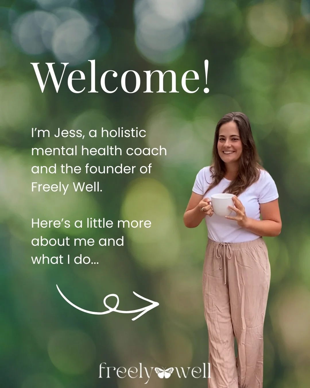 Allow me to introduce myself 💛

My name is Jessica &mdash; most people call me Jess &mdash; and I&rsquo;m the face behind Freely Well.

I&rsquo;ve always been passionate about mental health and well-being, which led me to study psychology and neuros