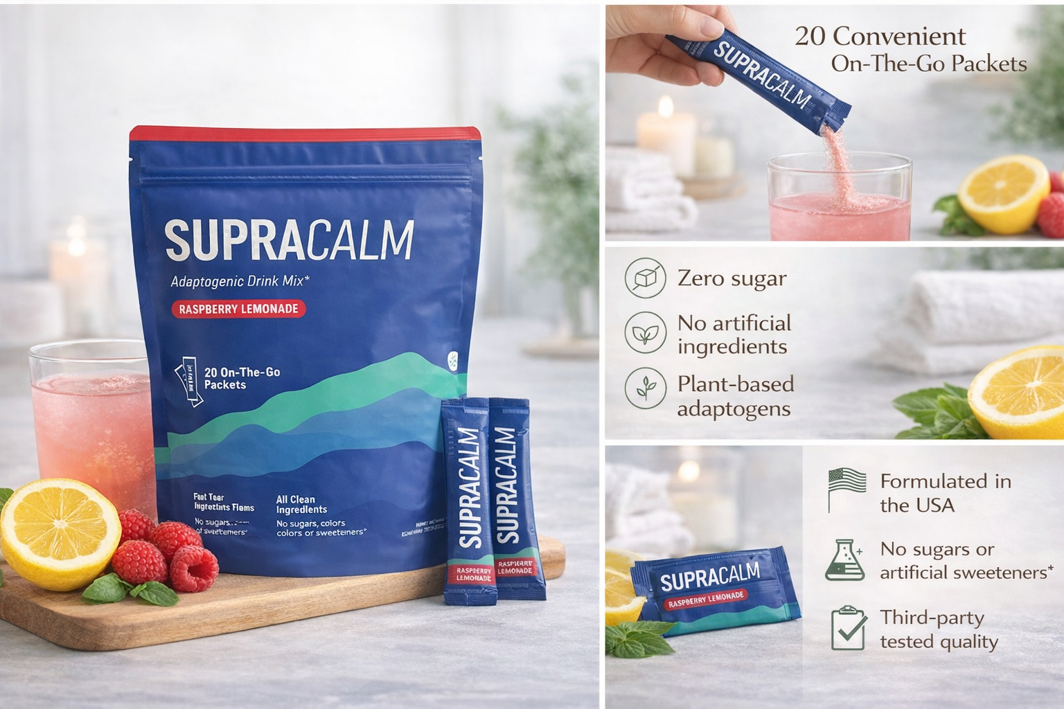 Supracalm Adaptogenic Drink Mix – Raspberry Lemonade | 20 Single-Serve Packets