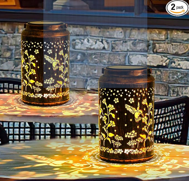 Hummingbird Solar Lanterns – Antique Bronze (Set of 2)