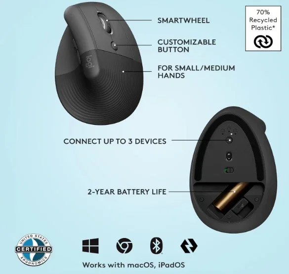 Logitech Lift Vertical Ergonomic Mouse - Gently Used