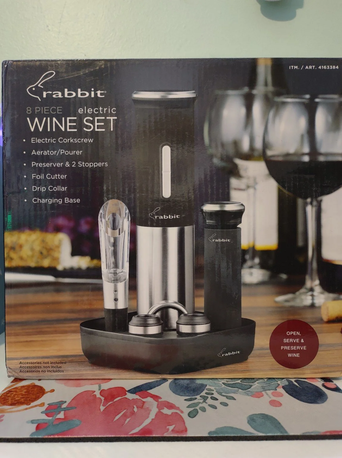 Rabbit Electric Wine Opener Set - 8pc Rechargeable Corkscrew & Aerator