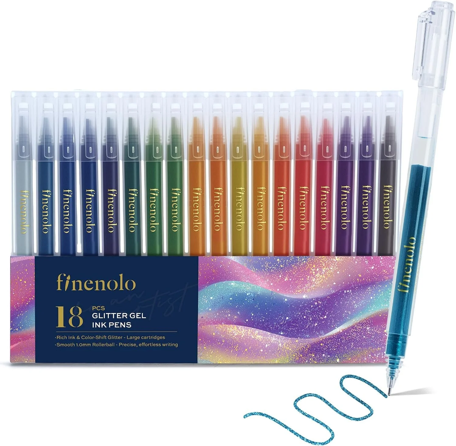 finenolo Jumbo Glitter Gel Pens - 18 Vibrant Colors