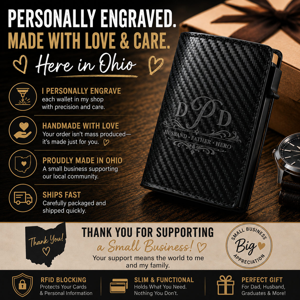 Premium RFID Wallet with Optional Custom Engraving