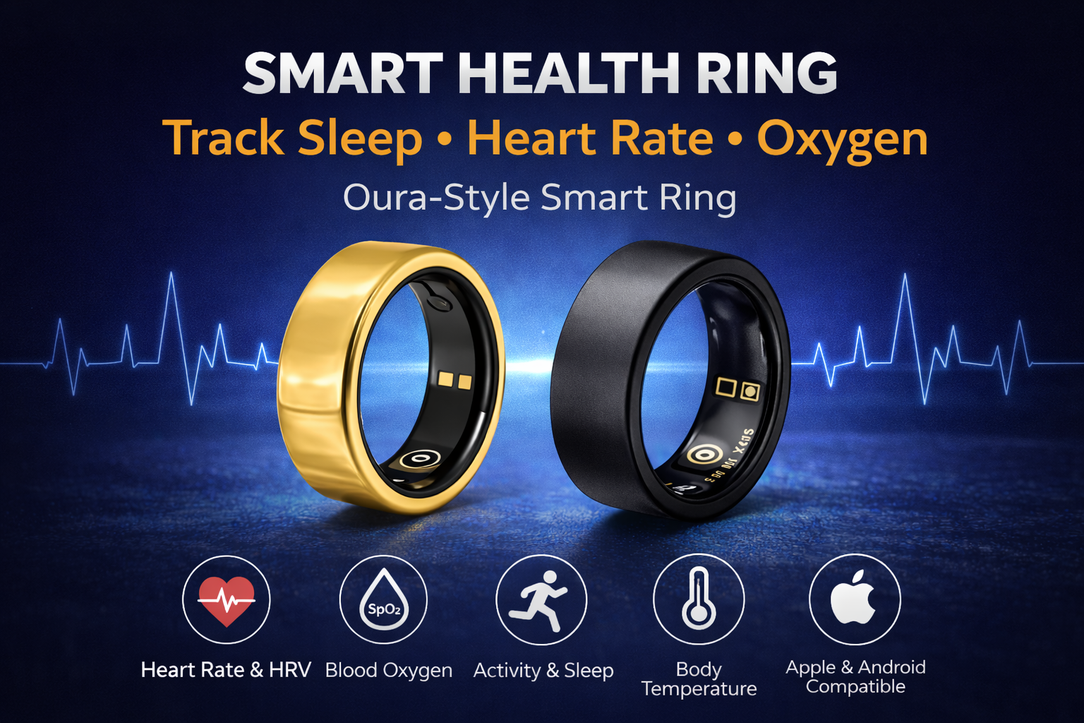 Smart Health Ring – Sleep, HRV & Activity Tracker (Apple & Android Compatible)