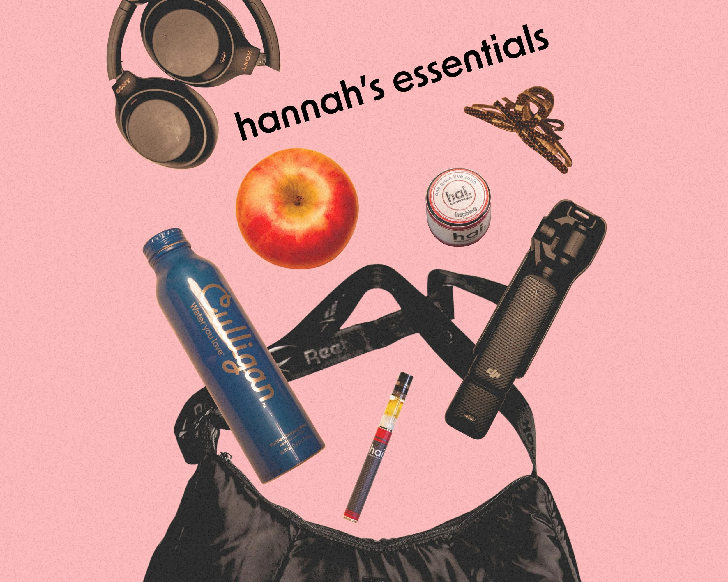 hannah's essentials including a hai. papaya sunrise live rosin pen and jar