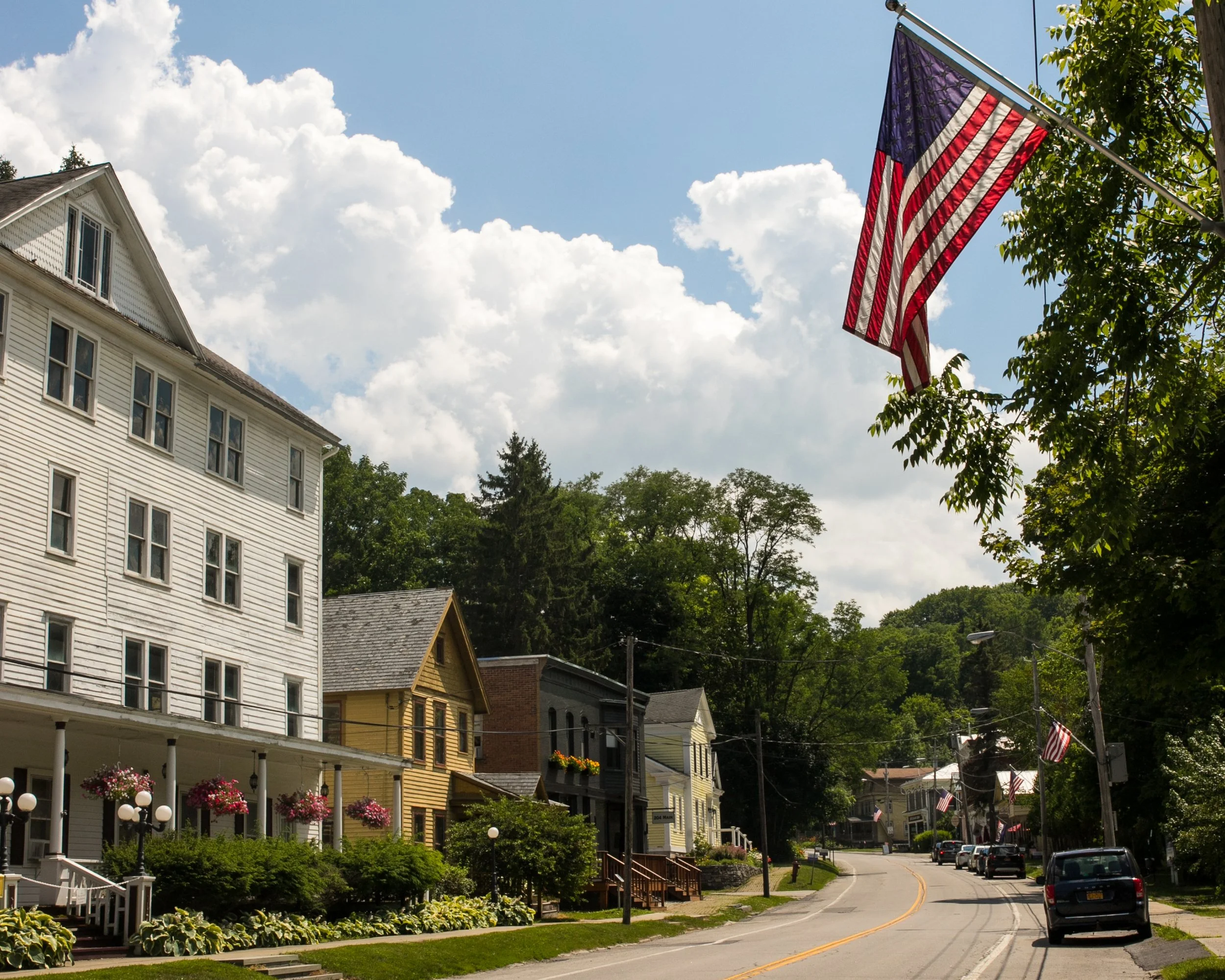 Sharon Springs homes along main street in Upstate New York