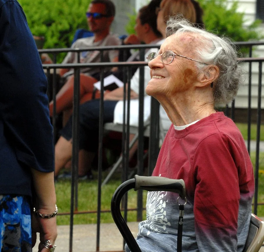 Richmondville's First Lady Marie Loder talks with a friend before the Richmondville Days parade.