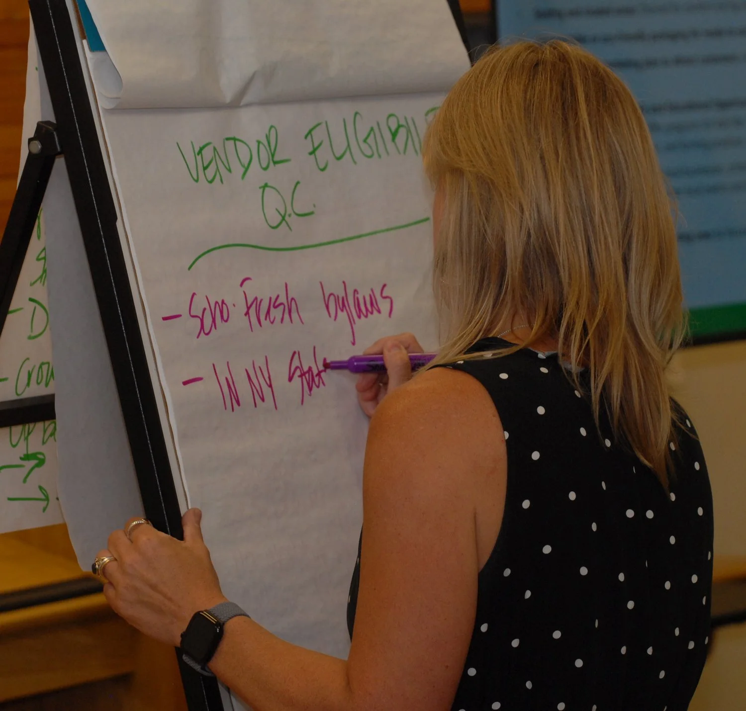 Schoharie County ag specialist Caroline Myran takes notes at listening session
