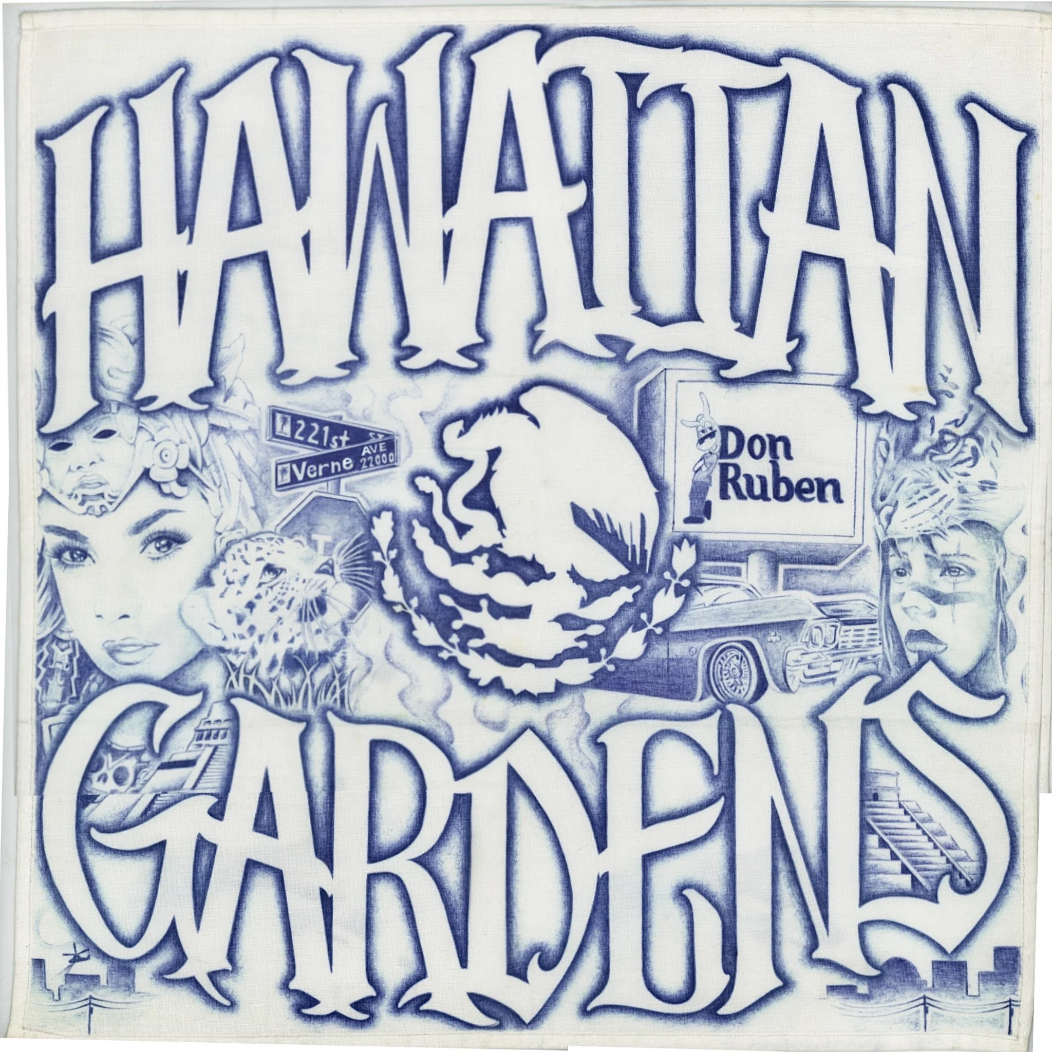 Blue pen on a 16”x16” Handkerchief circa 2023